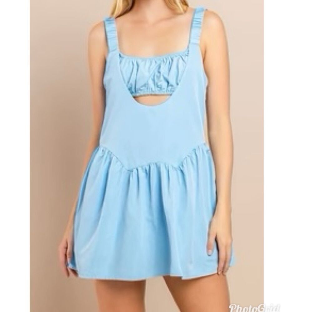 Revolve TCEC Light Blue Satin Athletic Tennis Romper Dress Size M